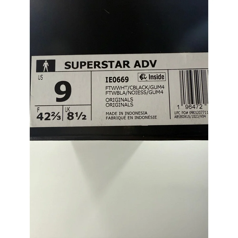 Adidas Superstar ADV Low Top Gum Sole White‎ Black Mens Sneakers Size 9 NEW